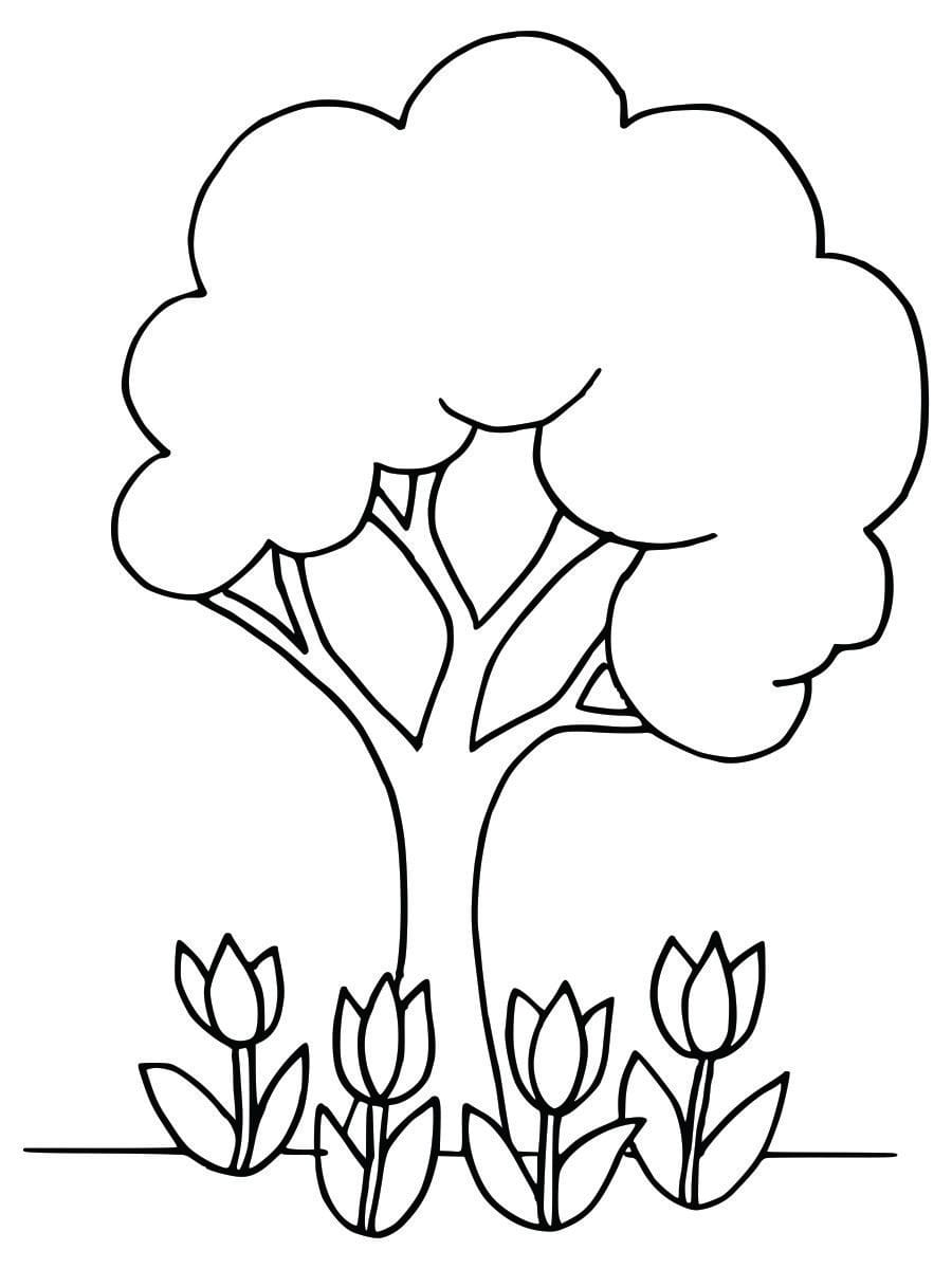 Coloring page of a tree for kids