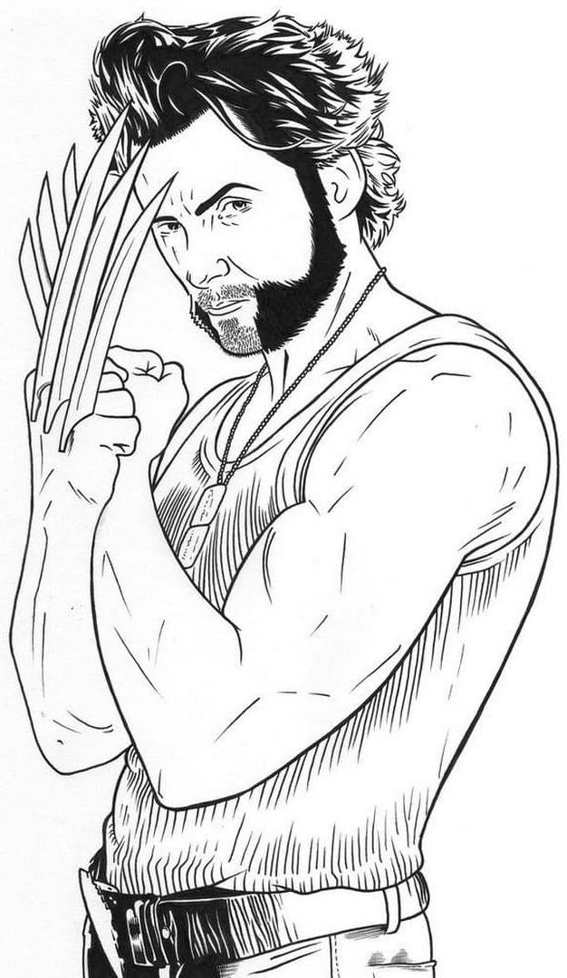 Coloring page of Wolverine, a member of the X-Men with retractable claws.